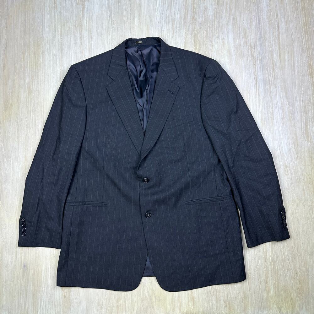 Hart Schaffner Marx HSM 100s Pinstripe Wool Two Button Blazer Career Jacket 44R